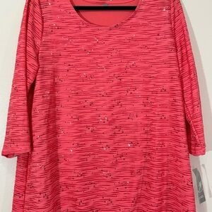 JM Collection Orange Pink 3/4 Sleeve Boxy Blouse